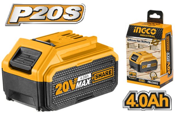 INGCO 20V Lithium-Ion 4.0Ah Battery Pack – Compatible with All P20S Cordless Tools
