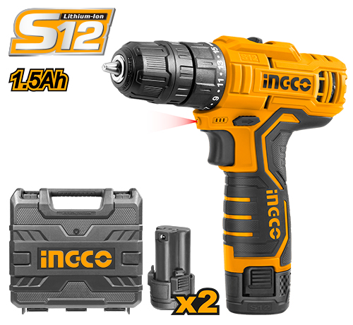 Ingco S12 12V Cordless Drill Kit | Powerful 2-Speed Li-Ion Drill with 2 Batteries & Case