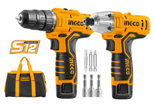 Professional 2-Piece Ingco 12V Cordless Combo Kit (Drill & Impact Driver)