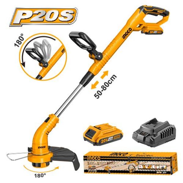 INGCO 20V Cordless Grass Trimmer 300mm Cutting Diameter with 180° Edging – CGTLI20301