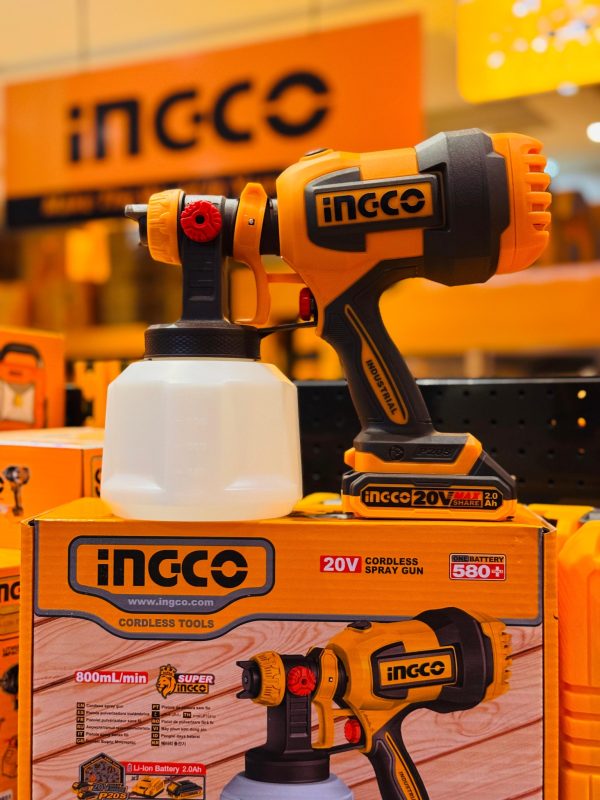 INGCO 20V Cordless Spray Gun 600ml/min High-Flow with 800ml Container – CSGLI2001